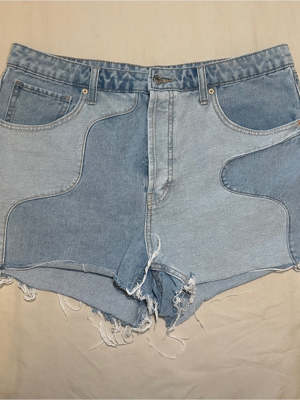 wild fable Two-Tone Light Blue Patchwork Denim Shorts